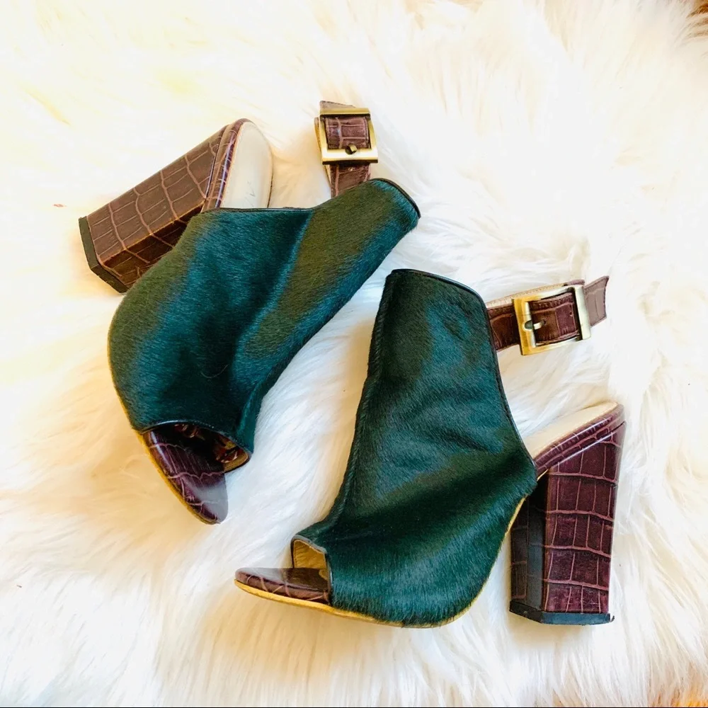 Elegant Green and Brown Ankle Booties